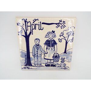 Nancy DeYoung Vogelzang H&R Johnson England Blue White Ceramic Trivet Tile April